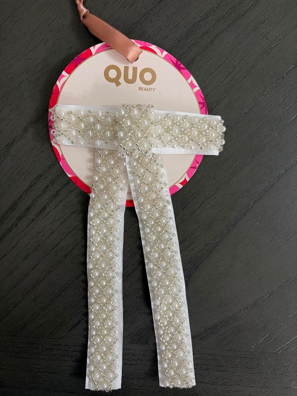 QUO White Mesh Pearl Bow Bridal Hair Clip | New
